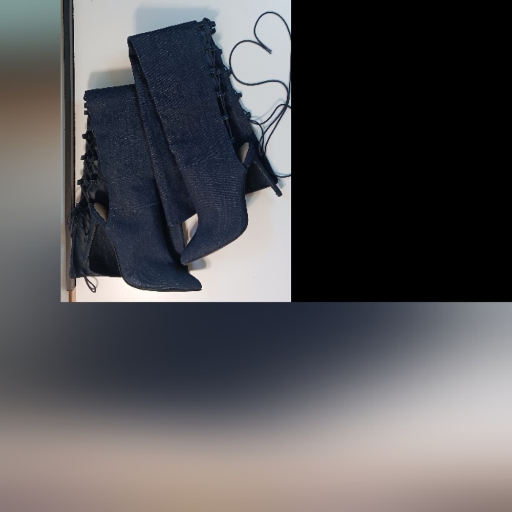 Thigh High Dark Denim lace up boots! - Picture 6 of 7